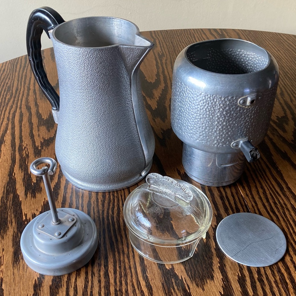 Vintage Guardian Service 8 Cup Hammered Aluminum Percolator Coffee Pot Glass Lid